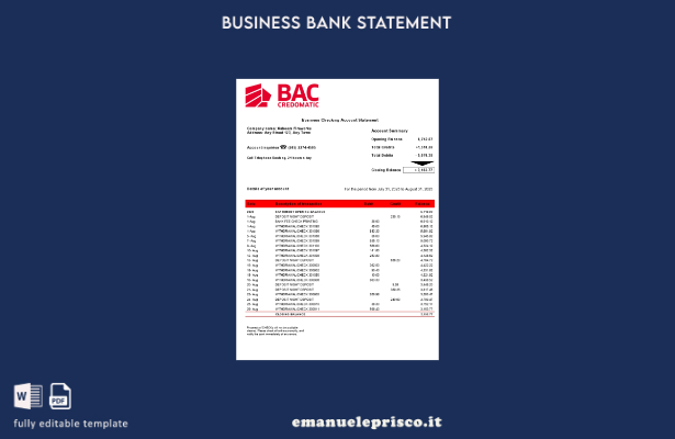 stile verificato Modello di dichiarazione aziendale BAC Credomatic in formato Wo